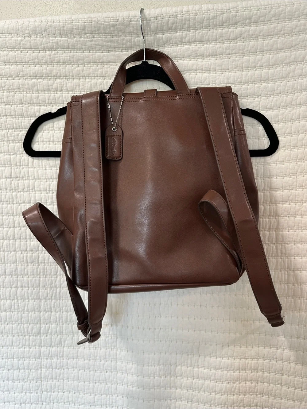 Clarks Brown Faux Leather Backpack with Magnet Buckle Front